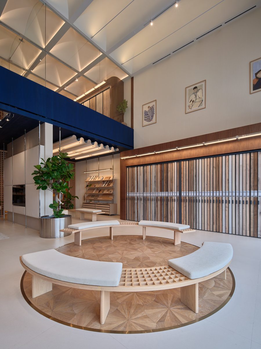the double height atrium of the barkay showroom